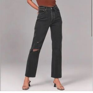 Abercrombie & Fitch | The Dad High Rise Curve Love Distressed Black Jeans 27